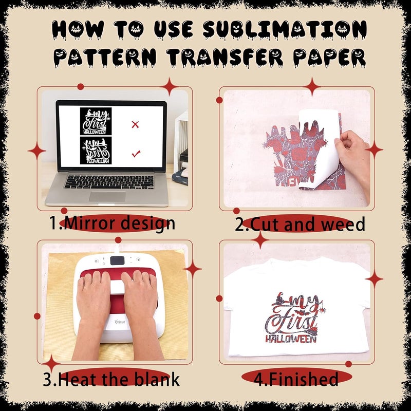 Tintnut Horror Halloween Sublimation Ink Transfer Sheets - 12 Sheets 12"x10"Skull Pattern Sublimation Transfer Paper Bundle for DIY Mugs, Tumblers, Key Chain, T-Shirts - Image 4